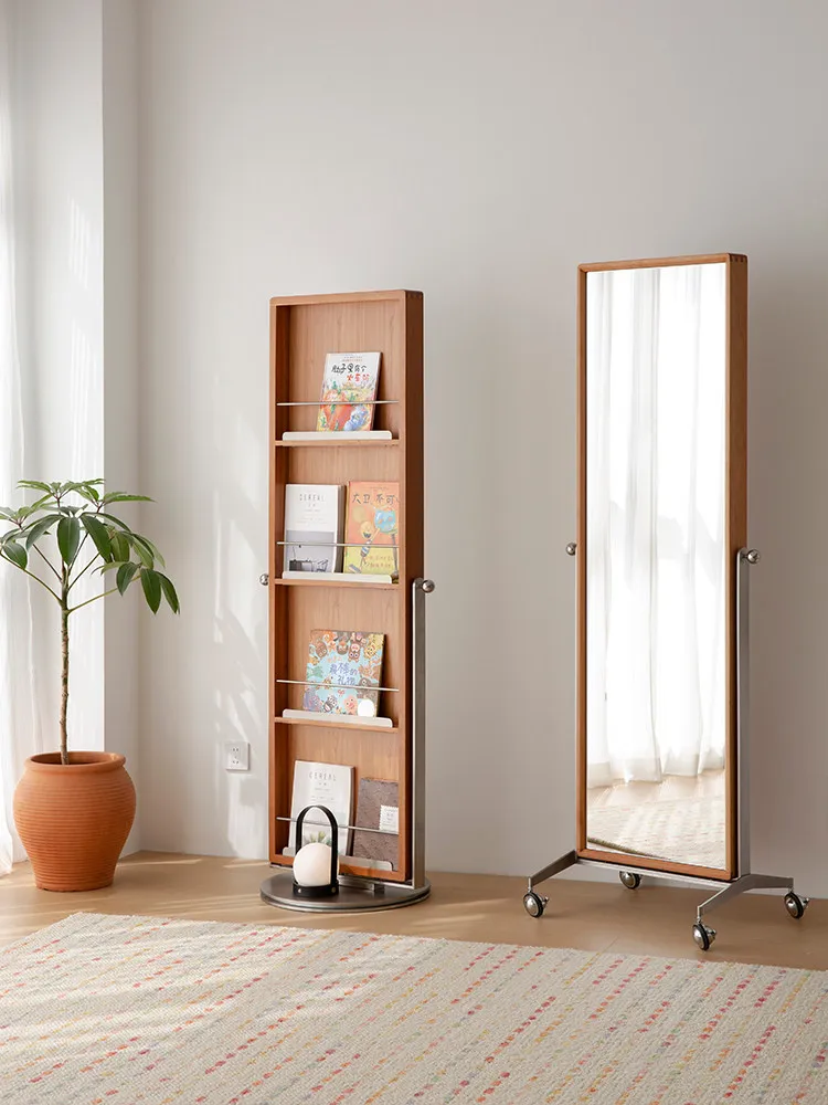 floor-to-ceiling full-body mirror stainless steel movable solid wood rotatable bedroom full-length mirror miscellaneous
