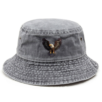 Customize Eagle Design Cotton Washed Bucket Hat Vintage Fishing Hat for Men Women Sun Protection Outdoor Wilderness Cap Outdoor