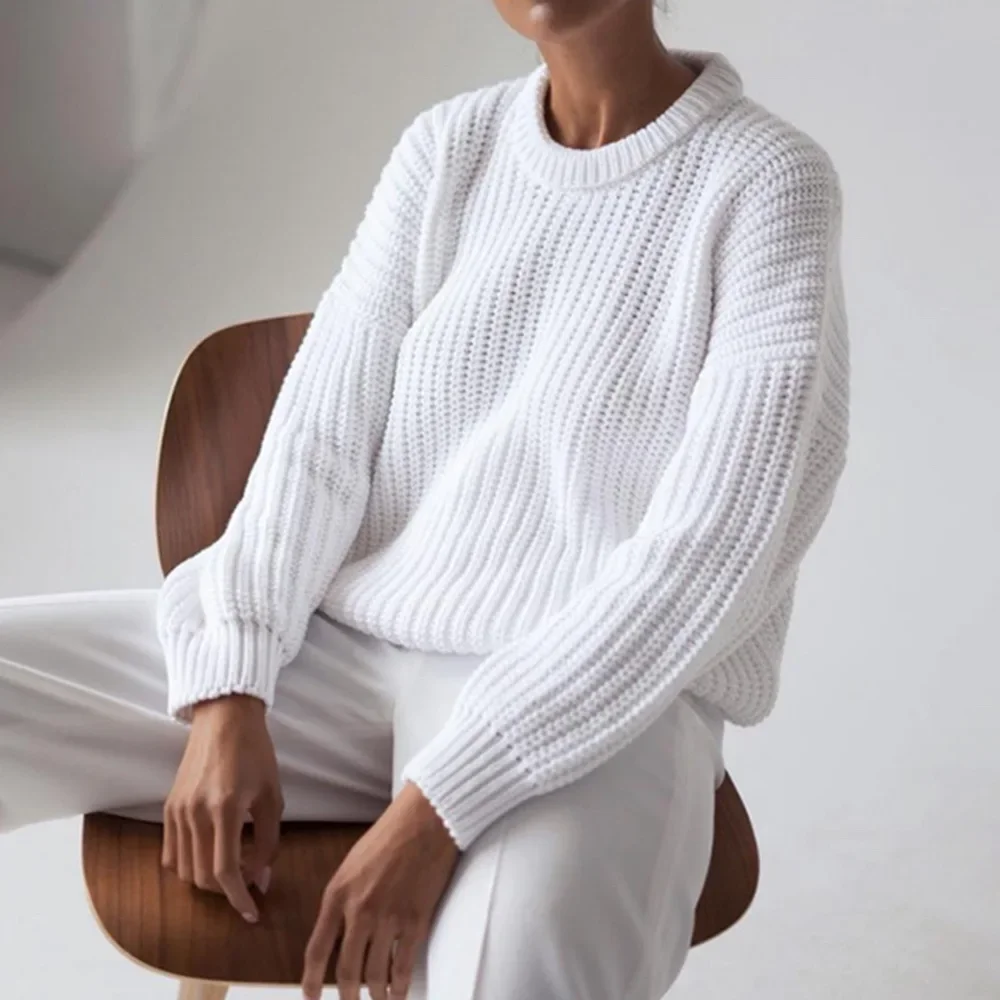 Women\'s Autumn and Winter New Casual Knit Pullover,simple Thick Needle Long Sleeve Round Neck Loose Knit Pullover Sweater Woman