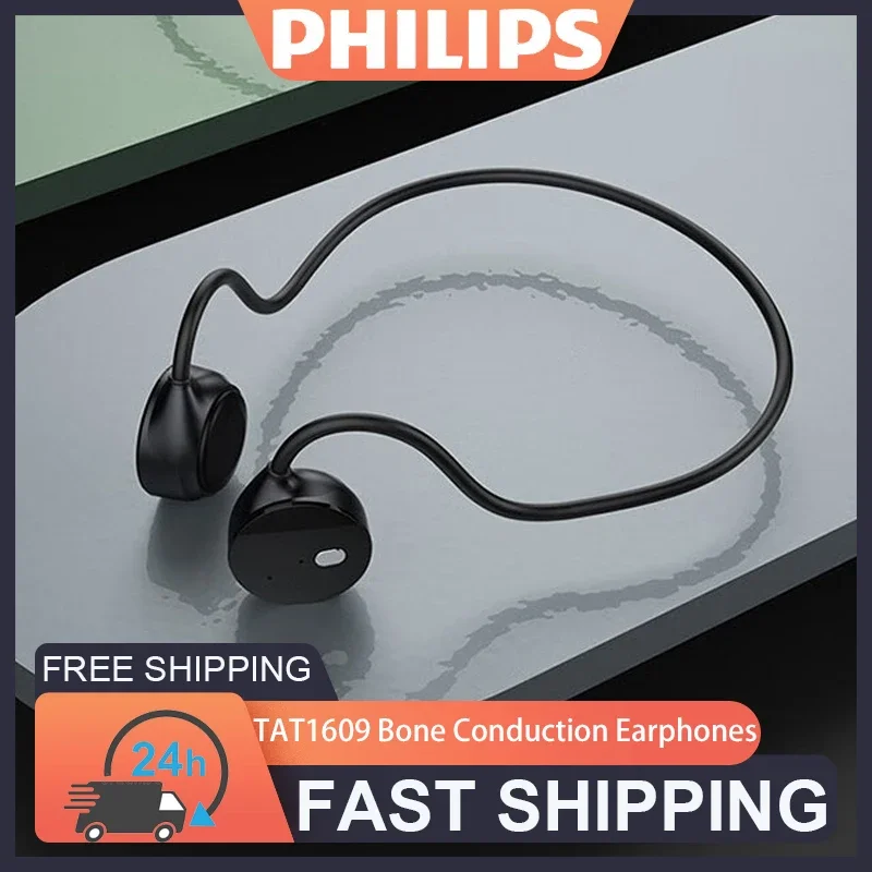 New Philips TAA1609 Bone Conduction Headphone HiFi Stereo Music Sports Outdoor HD Mic Headset Wireless Bluetooth 5.3 Earphones