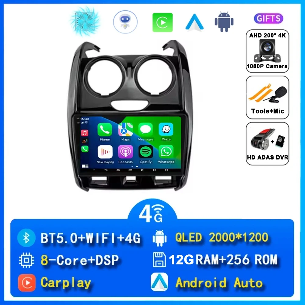 Android 15 Carplay Autoradio Voor Renault Duster 2014 2015 2016 2017-2020 Navigatie GPS Multimedia Speler Stereo WiFi + 4G DSP BT