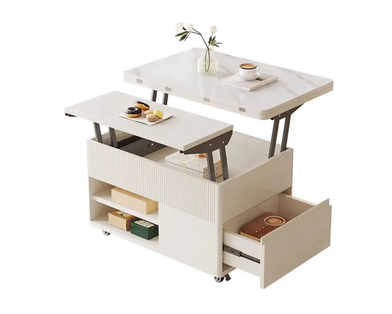 Multifunctional Lifting Coffee Table Dual-Use Cream Style Household Folding Side Table