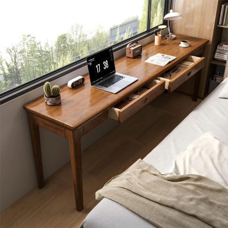 Solid wood narrow desk width 40/45cm household computer desk office small apartment bedroom student writing table long table