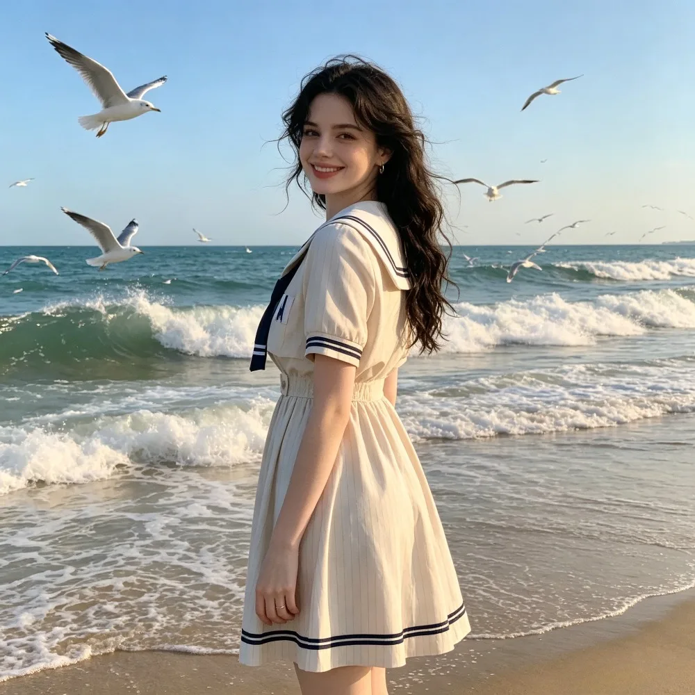 Preppy Japanese College JK Pleated Dress,Summer School Uniform for Junior High women,Daily Outfit for Campus Life&Anime Cosplay