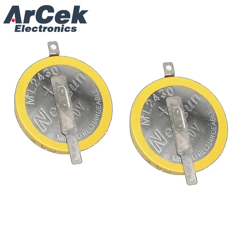 2PCS 3V ML2430 with Soldering Pins 180 Degree Rechargeable Battery 2430 for Motherboard Device Memory Battery