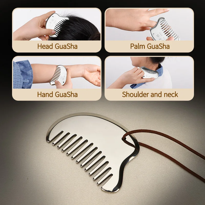 Stainless Steel Head Massage Comb Portable head meridian comb Metal Head Massage Tools guasha comb