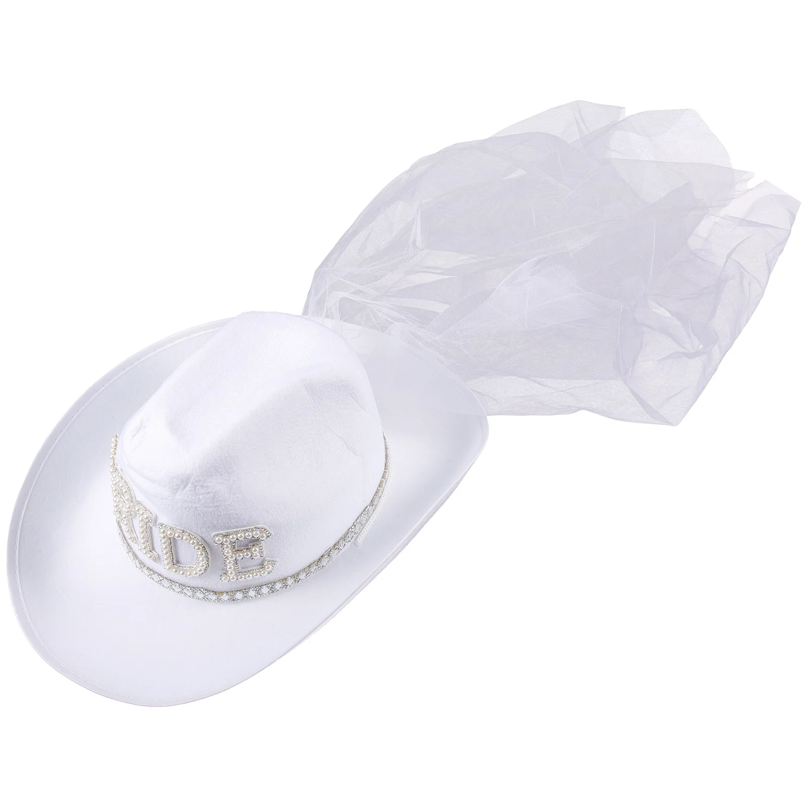

Elegant White Cowgirl Hat With Pearl Veil Rhinestone Bridal Wedding Party Bachelorette Favors For Women Sparkling Charm Headwear