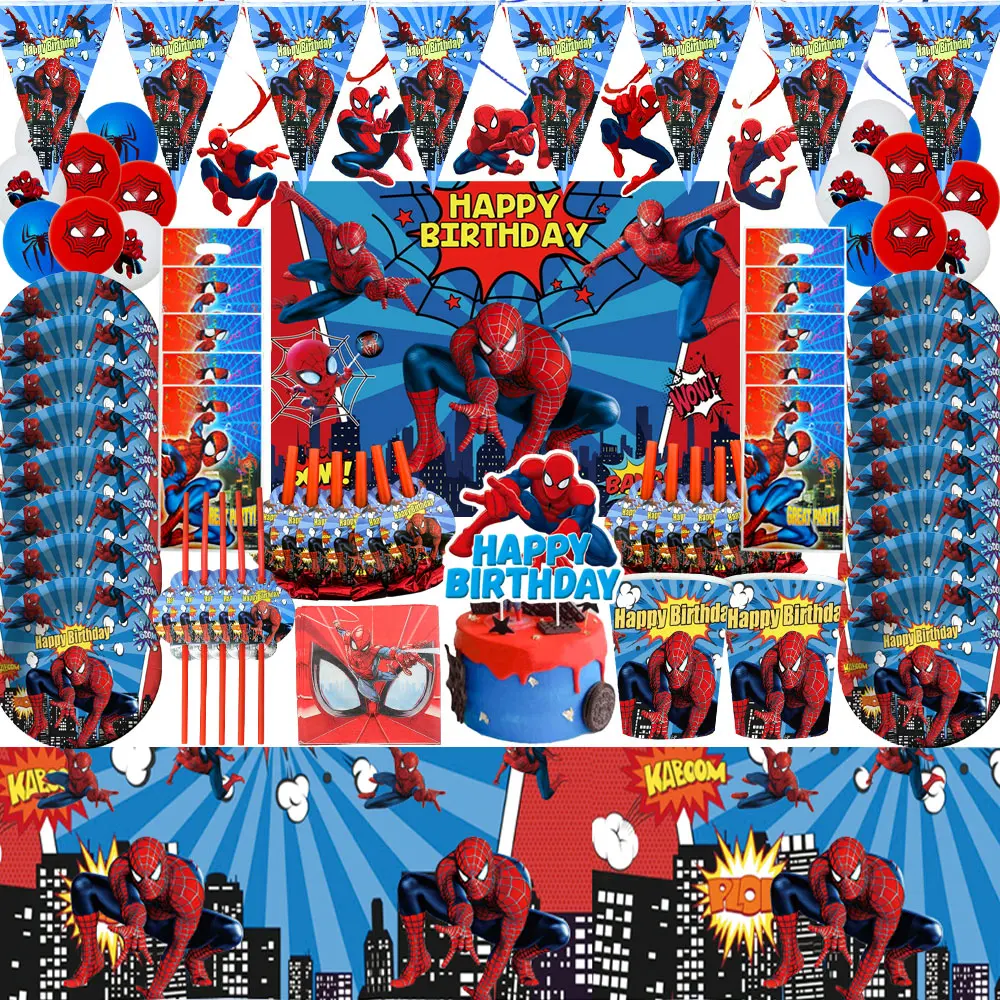 Decorazioni di compleanno Cartoon Spider Man Super Hero stoviglie usa e getta piatti di carta tazza Kid Favor Balloon set Baby Shower Party