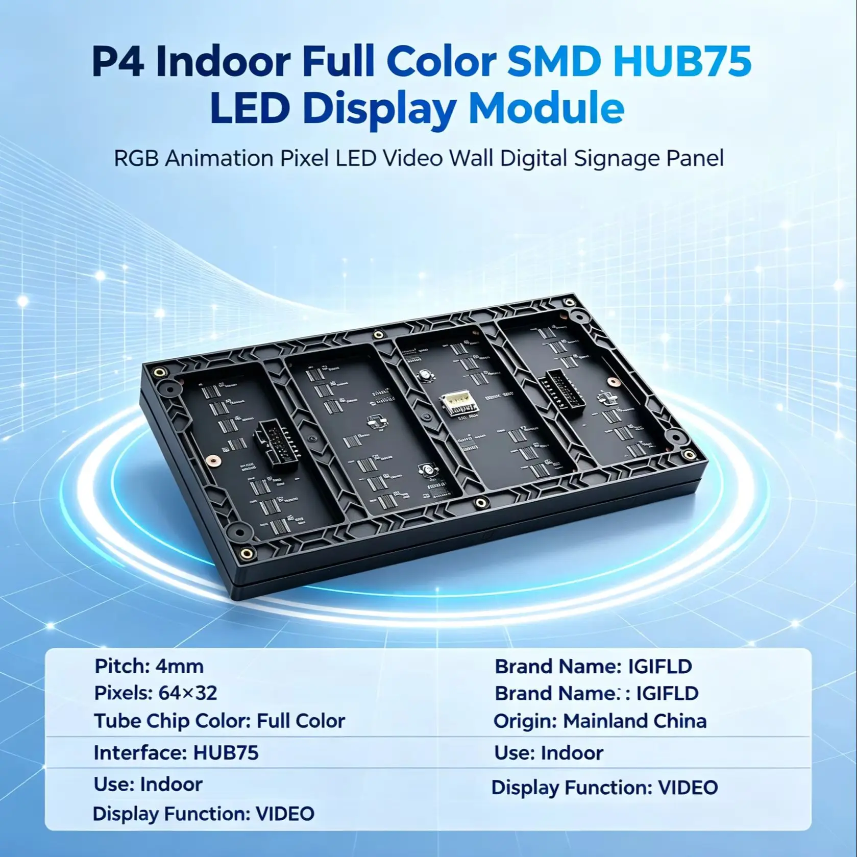 P4 Indoor Full Color SMD HUB75 LED Display Module RGB Animation Pixel LED Video Wall Digital Signage Panel