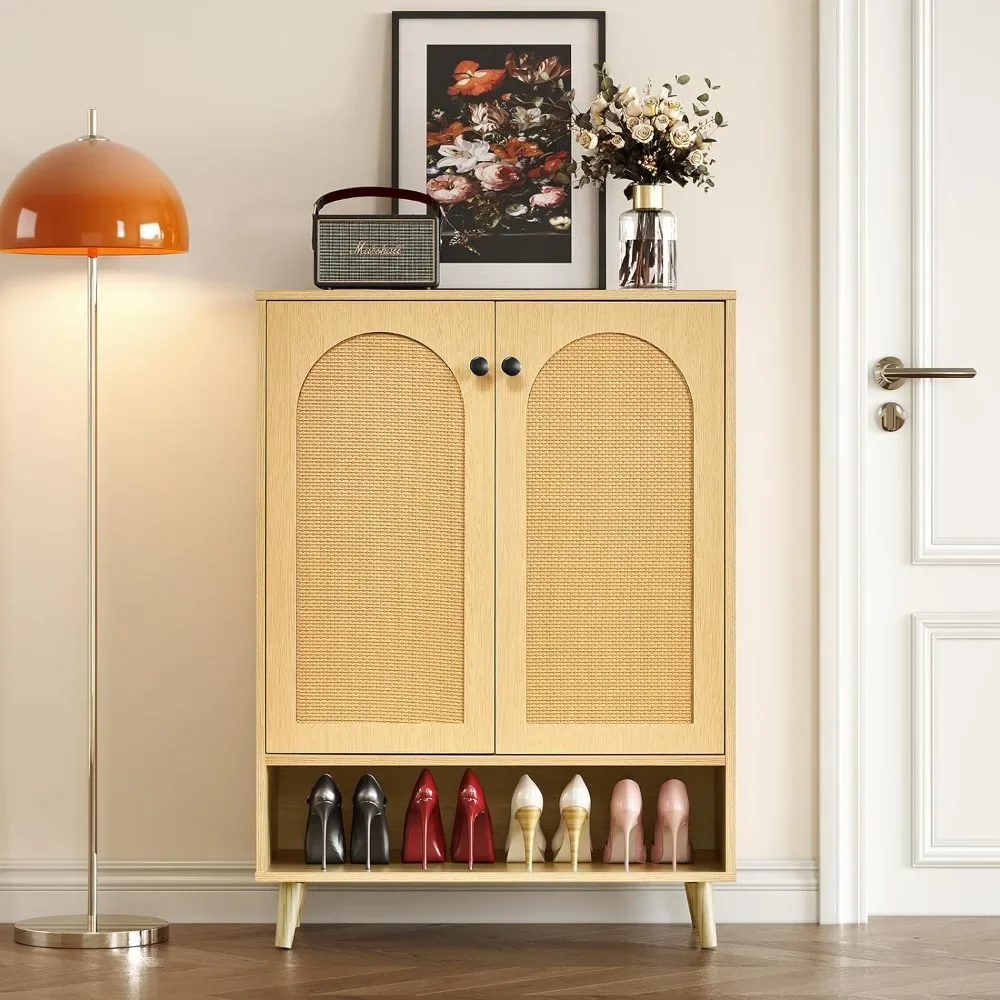 

Shoe Organizer with Rattan Doors, Shoe Rack, 5-Tier Cabinet, Storage Furniture, Entrance, Hallway, Closet, Storage