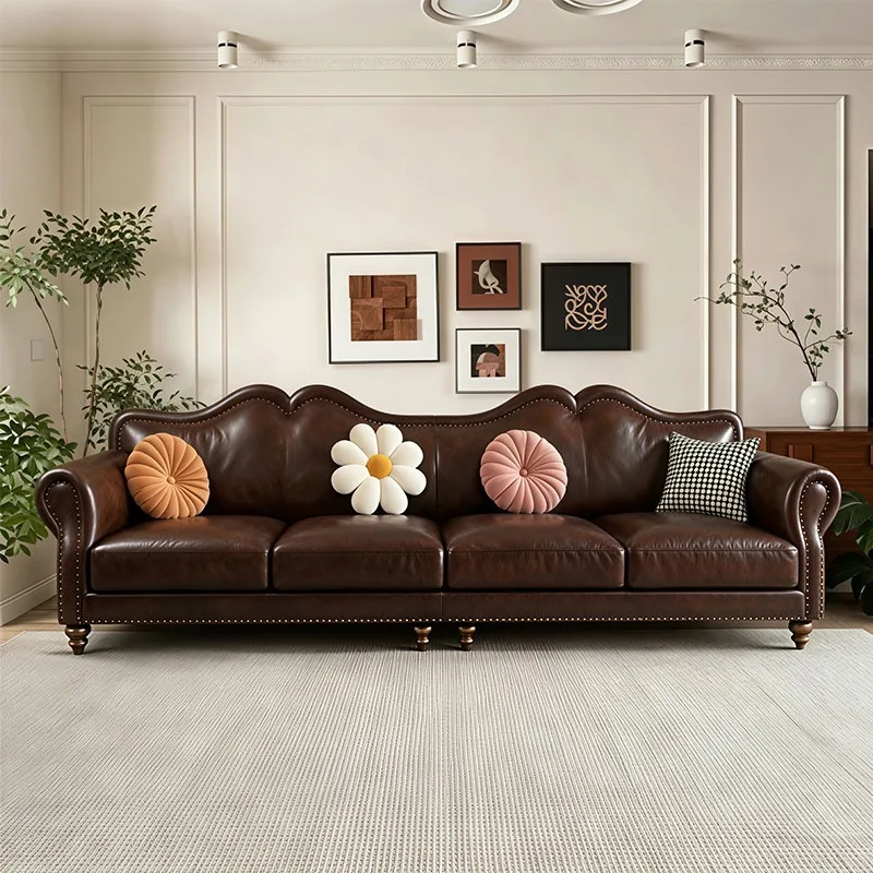 Leather sofa small apartment living room straight row four people sofa three people