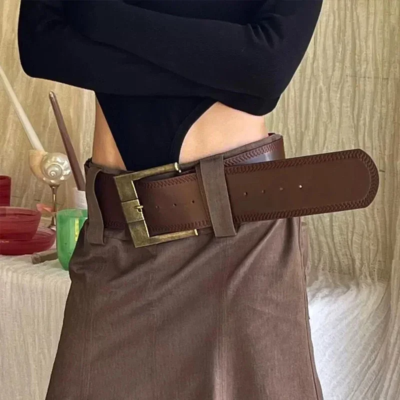 Desinger Belts For Women Vintage Wide Waistband Plus Size Western Cowgirl Cowboy Goth Y2k Brown Middle Ages Fashion Belt Female