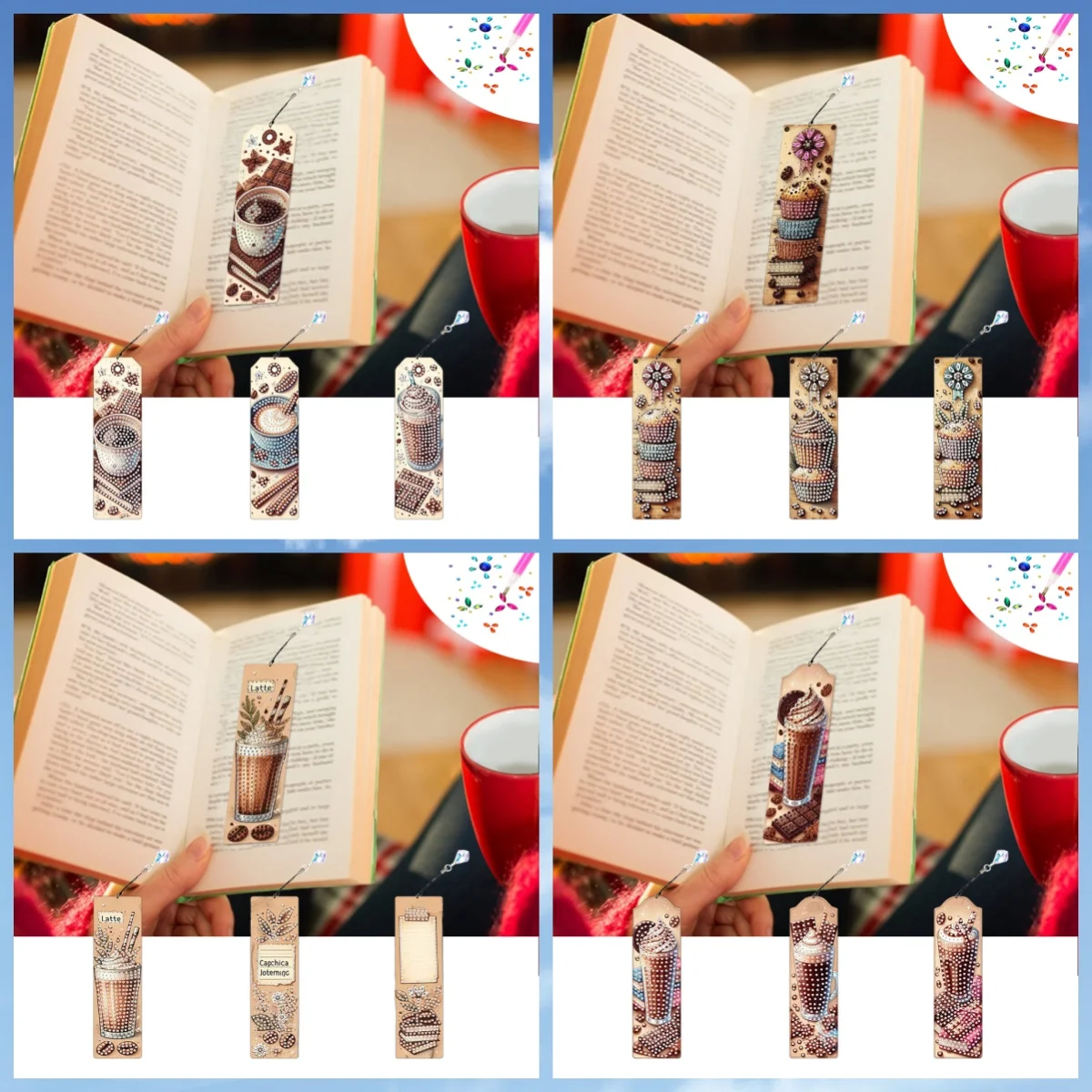 

3-х наборов алмазной живописи, закладки, узоры чашек своими руками, хрустальные закладки-подвески для дома, офиса, школы и класса