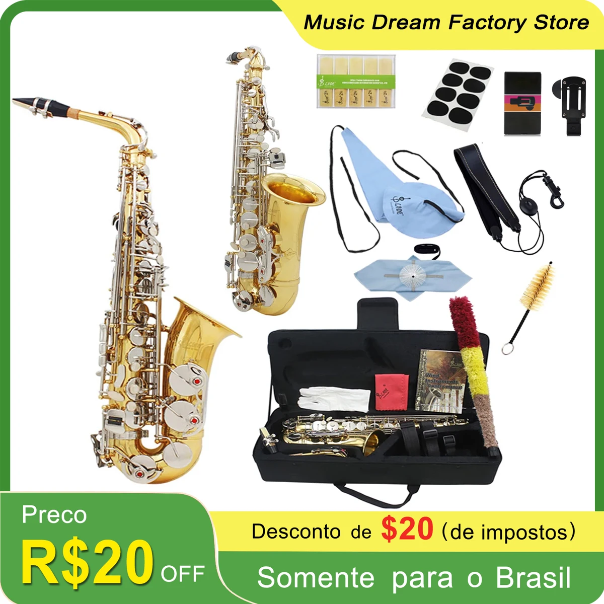 SLADE Eb Alto Saxophone Brass Professional Saxophone Music Instrument   Alto Sax with Reeds Straps Tooth Pad Brush Accessories