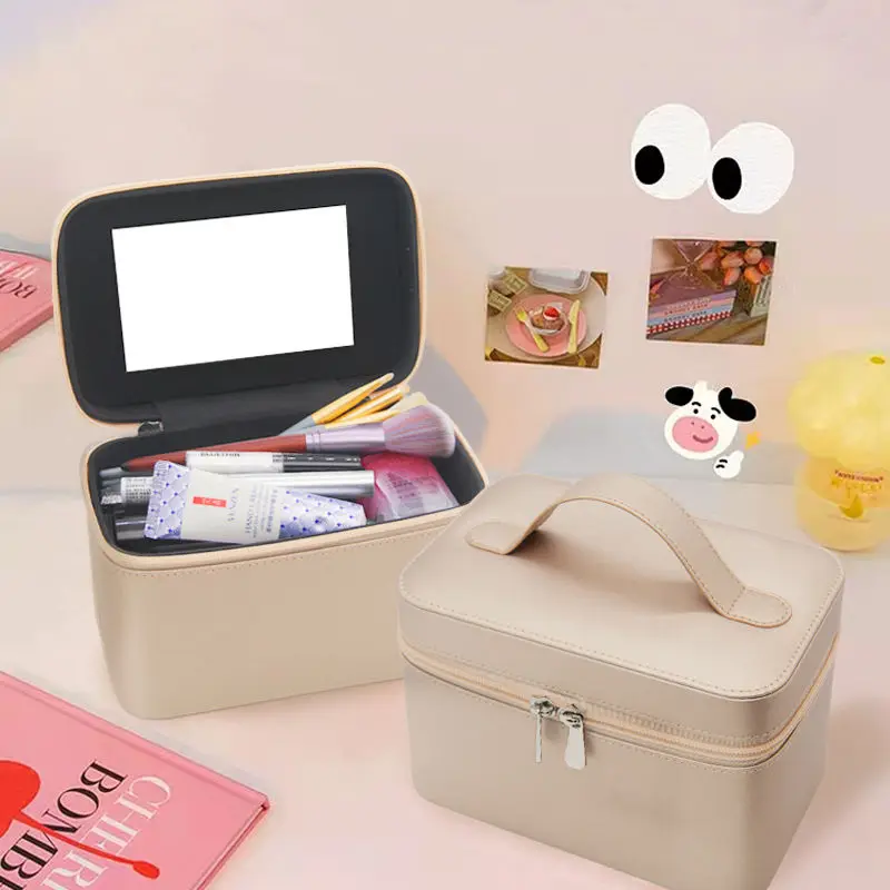 

Waterproof Make Up Bag Beautician Toiletry Makeup Case Portable Travel Cosmetic Case for Brushes Cosmetic Bag with Mirror Q11