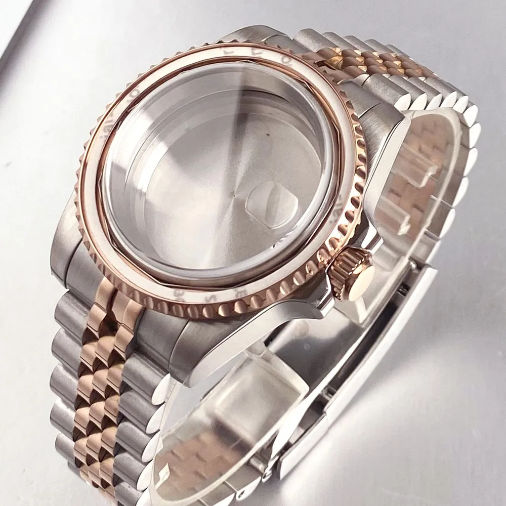 40mm Rootbeer Ceramic Bezel Sapphire Glass Watch Case Fit NH35 NH36 2824 Two Tone Case Case Replacement view 2