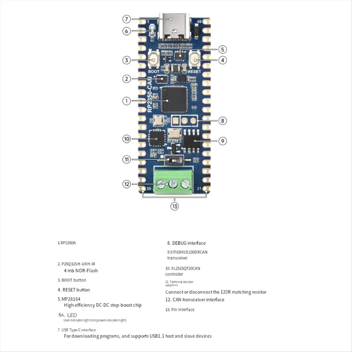 T35C For Microcontroller Development Board Based on RP2350 Chip RP2350 CAN Development Board
