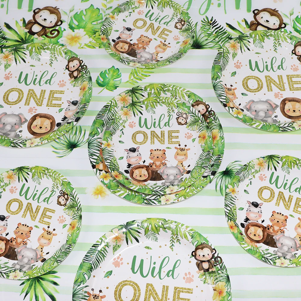 Wald Dschungel Geburtstag Party Dekorationen Wild One Tier Tischdecke Geschirr Set Woodland Safari Happy Birthday Party Supplies – Detail 5