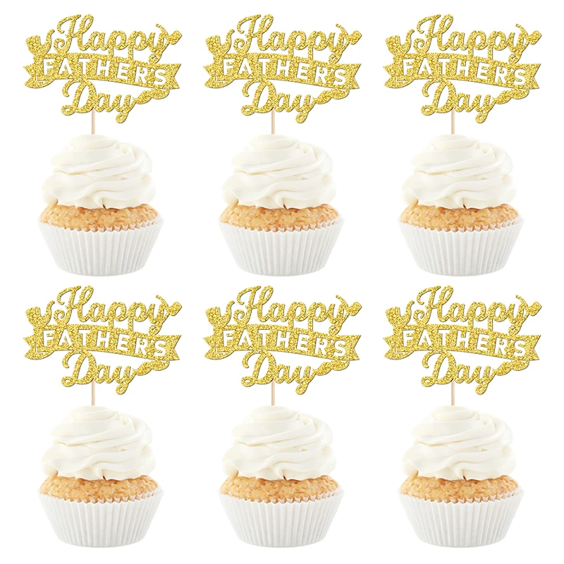 YOMDID 24 Stück Happy Father's Day Cake Topper Vatertag Cupcake Topper Picks Geburtstagstorte Dekor Kuchendekorationszubehör