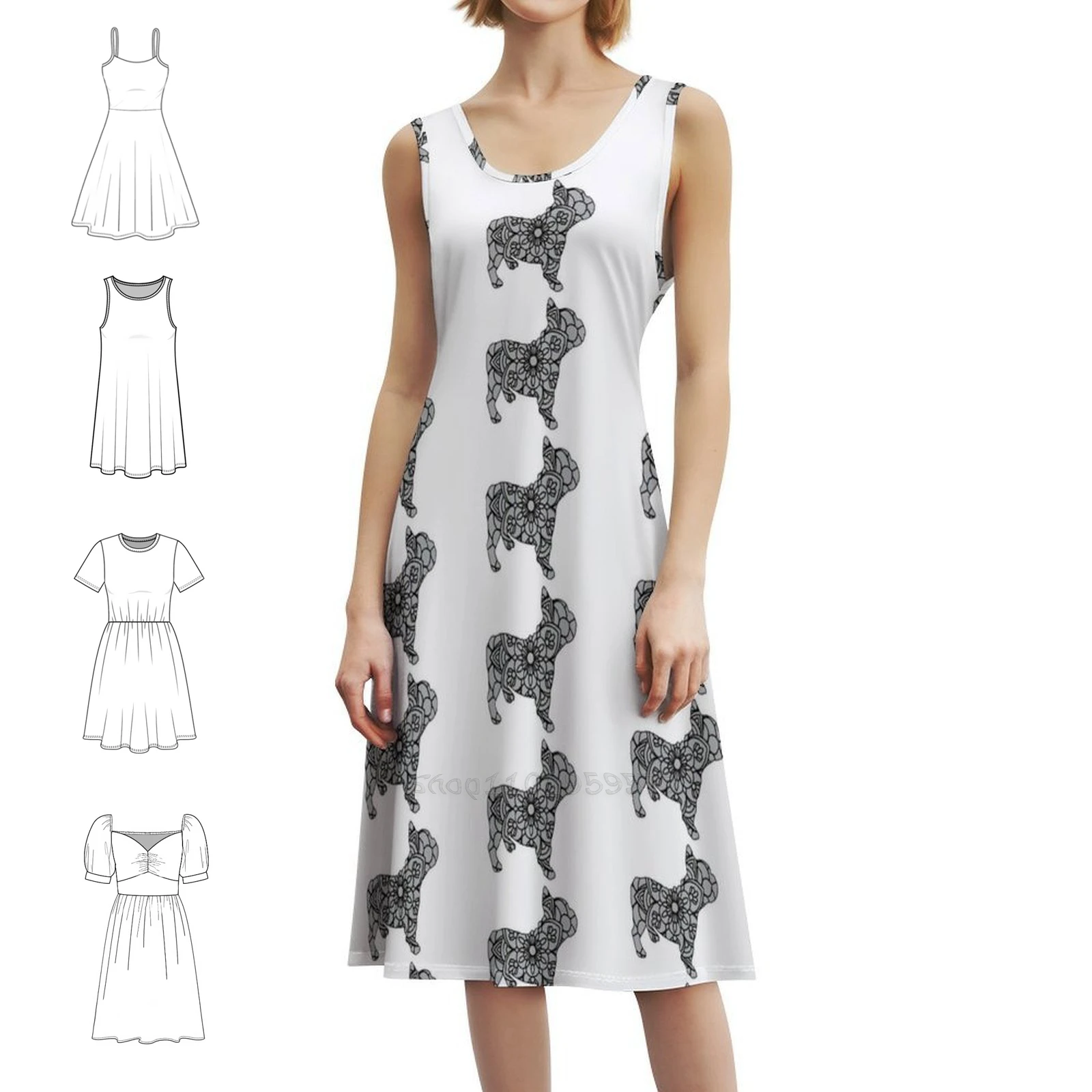 Bulldog Francés perro Mandala lindo azul grisáceo claro ropa informal estilo Hip Hop vestido estampado gráfico fiesta Club desgaste francés