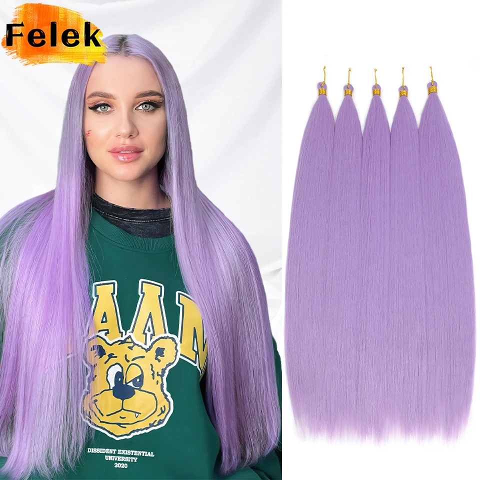 Synthetic Bone Straight Crochet Hair Extensions 30 Inch Hook Braids Ariel Straight Hair Weaving 3 Pcs Purple Fake Hair Bundles