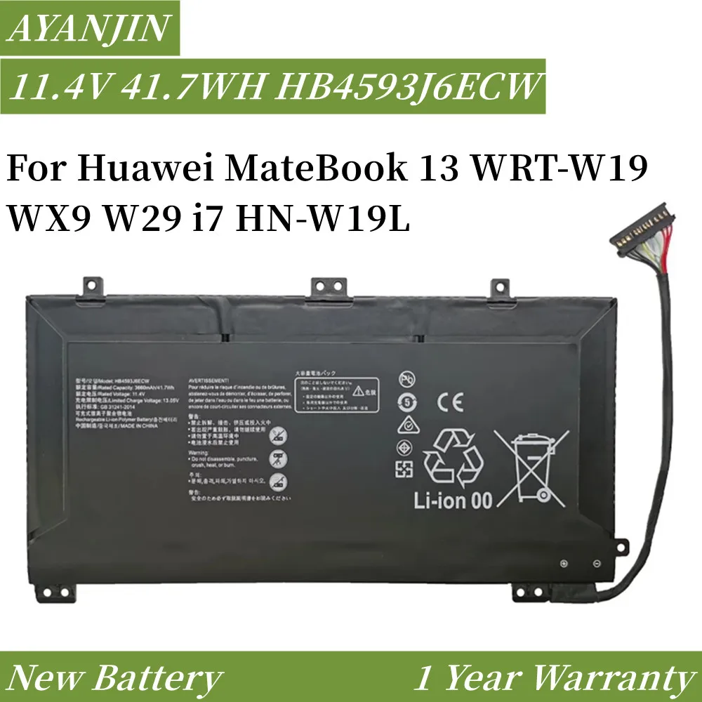 41.7WH HB4593J6ECW Battery For Huawei MateBook 13 2020 WRT-W19 WX9 W29 i7 HN-W19L W19R WRT-W09 W19L Notebook 11.4V 3660mAh