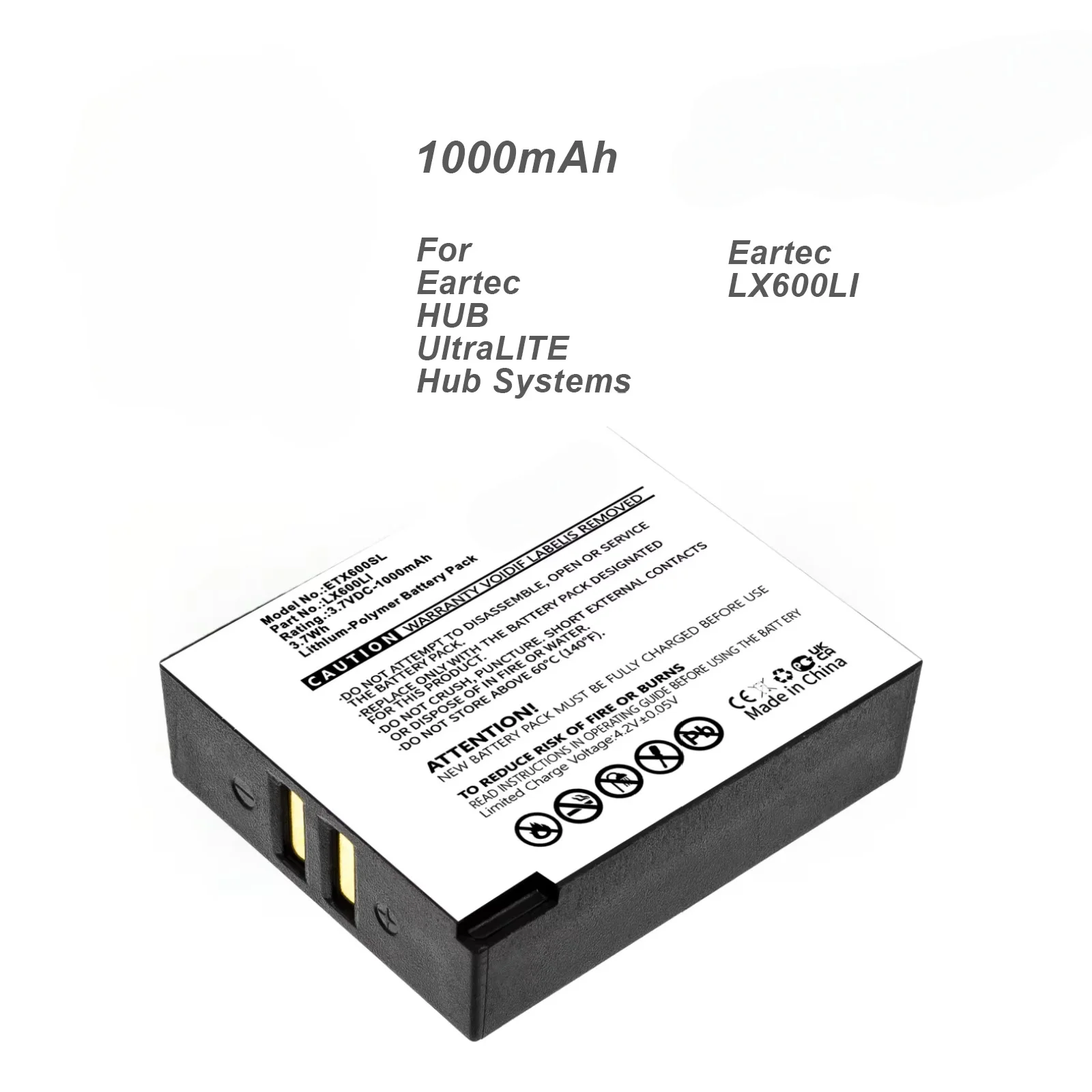 3.7V 1000mAh Replacement Battery LX600LI Fit Eartec HUB UltraLITE Hub System Wireless Headset