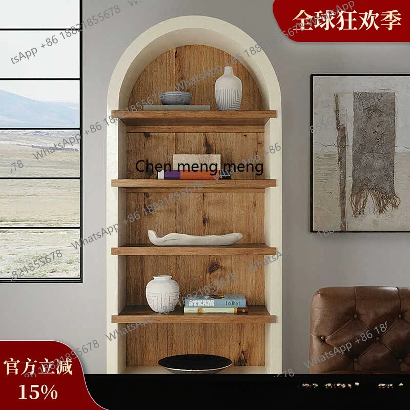 

contrasting color solid wood bookcase living room storage display cabinet French small apartment multi-layer storage bookshelf