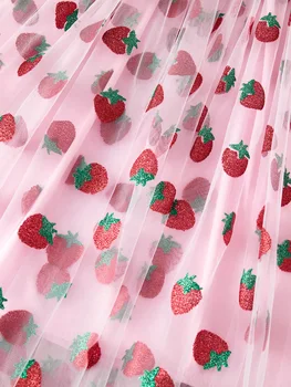 Pink Strawberry Lace Midi Skirt 4 Pink Cute Strawberry Lace Midi Skirt, Princess Pink Lace Dress, Girl’s Lace Midi Skirt 4