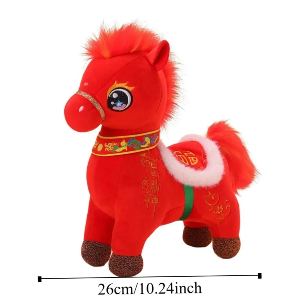 Chinese stijl paard mascotte knuffeldier zacht PP katoen pluche paard pluche pop draagbare pluizige Chinese gevulde paardenpop