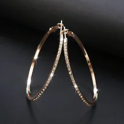 Fashion Trendy Hoop Earrings for Women Rhinestone Big Circle Earrings Simple Large Crystal Hoops Earrings серьги