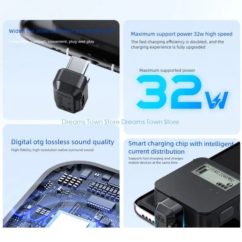 HX6A Compactly U Type USB C Female to 2 Male OTG Adapter for Quick Charging Data Syncing