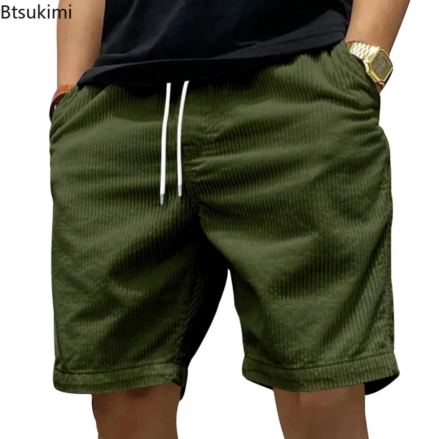 Nouveau 2025 hommes mode décontracté velours côtelé Shorts jaune abricot plage Shorts grande taille mâle cordon demi pantalon Sexy hommes vêtements