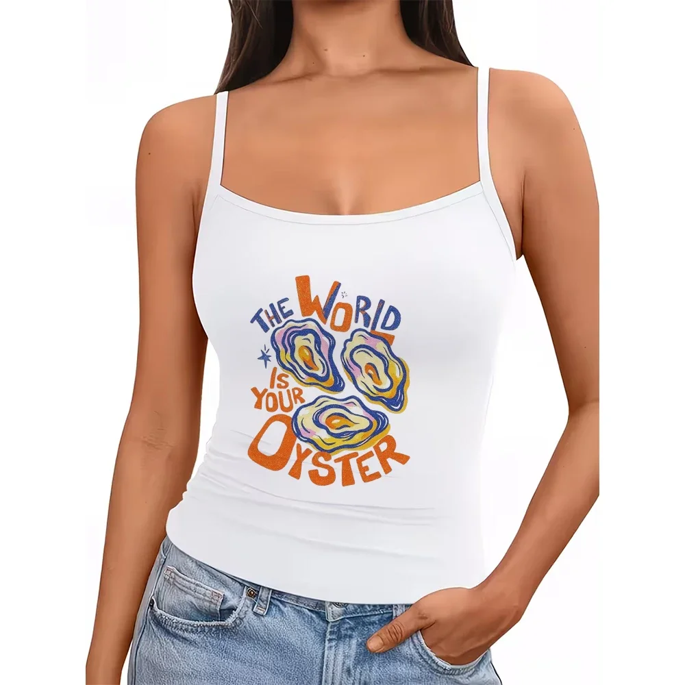 Cute Colorful Oyster Graphic Camisole Women World Is Your Oyster Slogan Tank Top Summer Retro Aesthetic Sleeveless Vest Shirt
