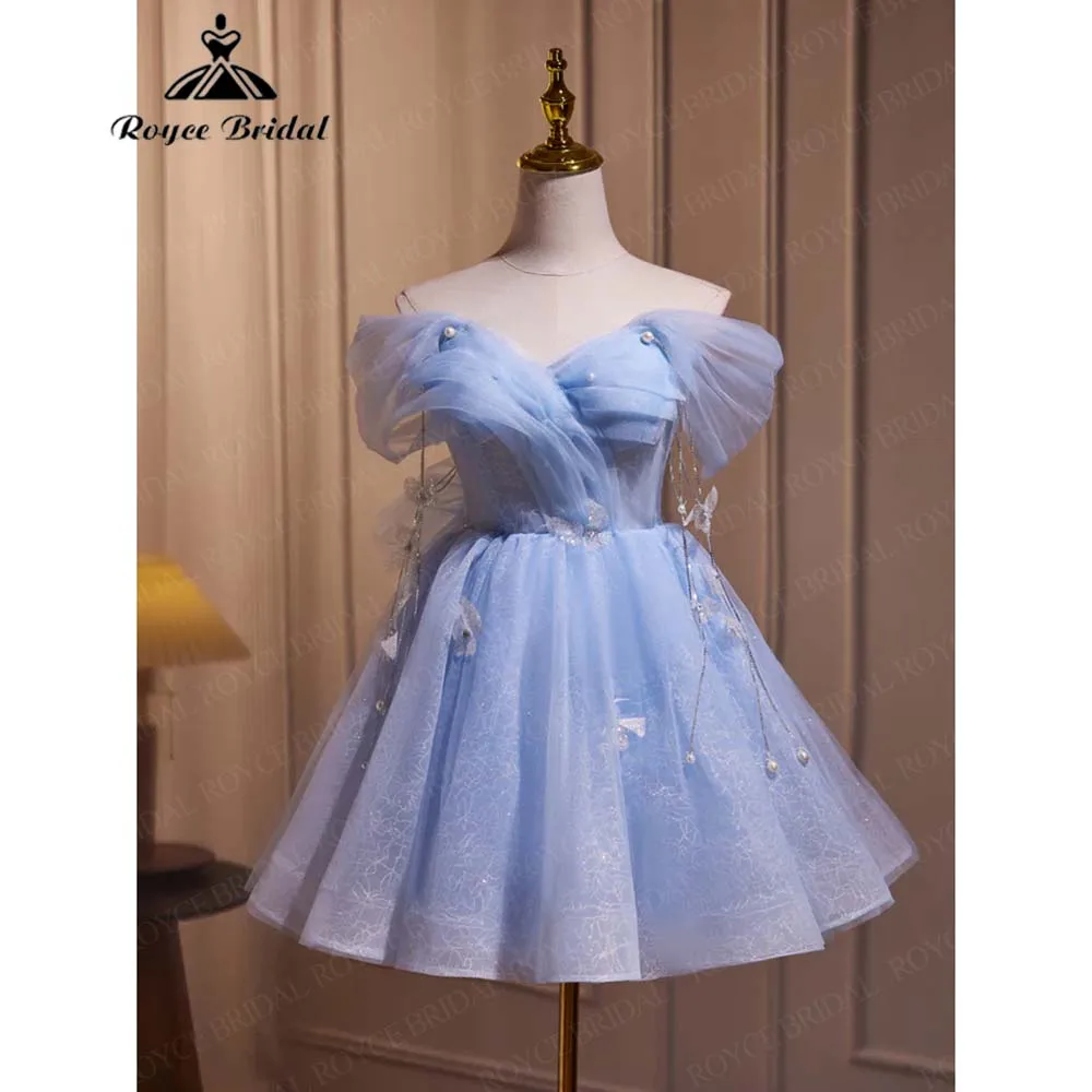 

Enchanting Off-The-Shoulder Short Homecoming Dress 2026 Pearl Butterfly Puffy Skirt Birthday Dress Vestidos De Fiesta Customized