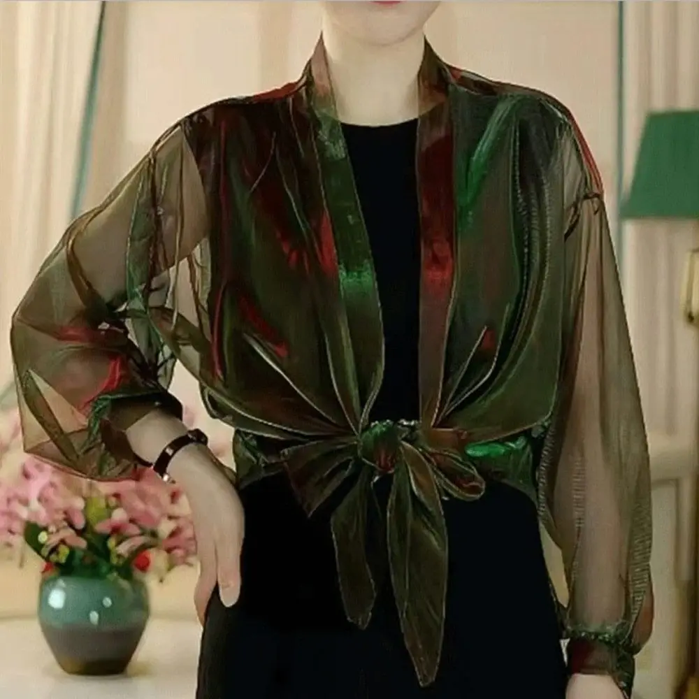 Fashion Thin Tulle Shawl Sunshade Sunscreen Temperament Cardigan Long Sleeve Raglan Sleeve Sling For Spring Summer view 5