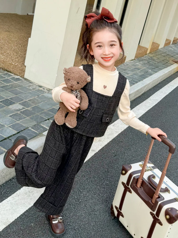 女の子の長袖セット,3ピース,ウエスタンスタイル,カジュアルファッション,韓国,新しい,春と秋,2024