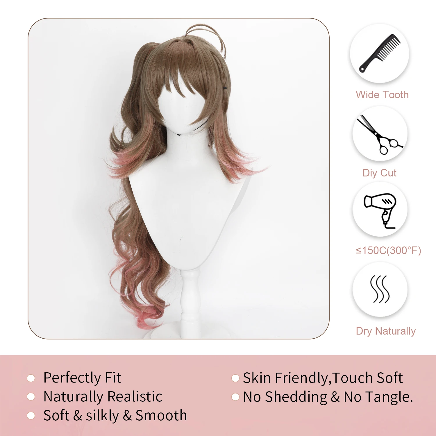 Peruca cosplay eyjafjalla longa 85cm anime jogo peruca arknights ombre marrom peruca sintética divisão rabo de cavalo mulher peruca cosplay com franja