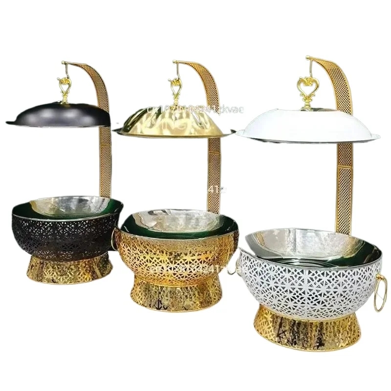 Luxury Hotel Restaurant Equipment Food Warmer 8L Gold Server Buffet Equipment Set Cover Hot Pot