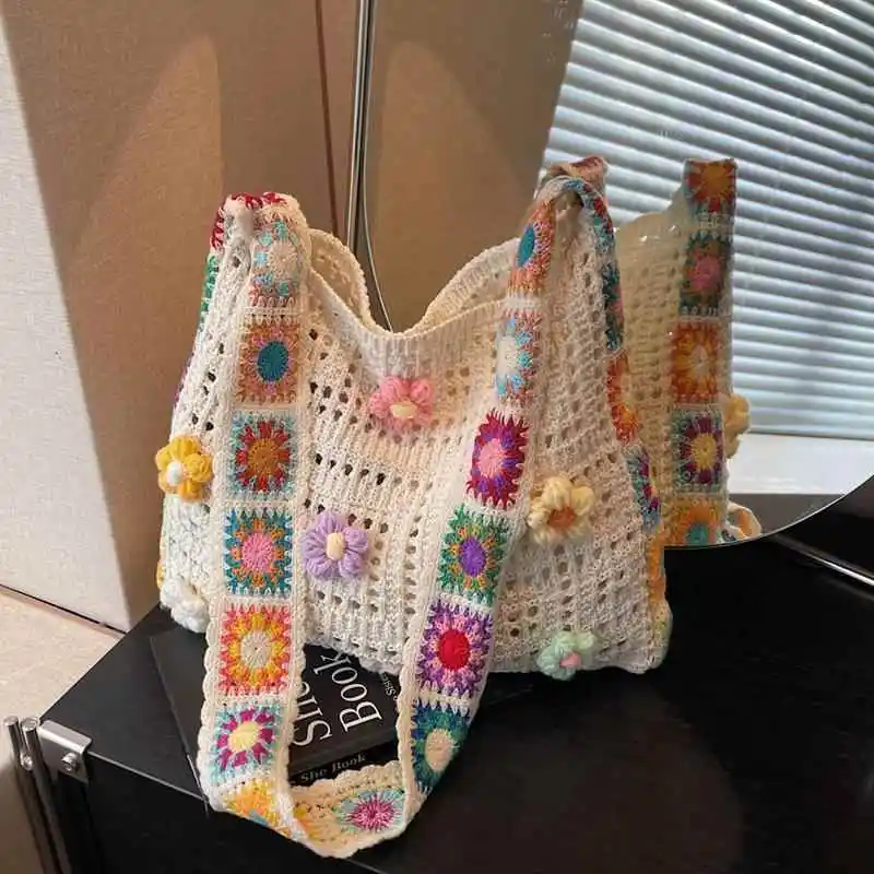 カジュアル中空編みストローバッグ女性用ショルダーバッグ大容量ビーチバケーションバッグレイジースタイルレジャーバッグ