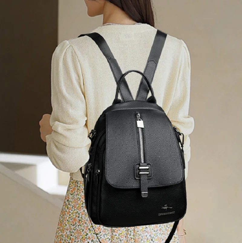 

2026 Luxury New Fashion Korean High Quality Leather Backpacks Women's Travel Double Shoulder Bags Totes Crossbody Bag Backpack