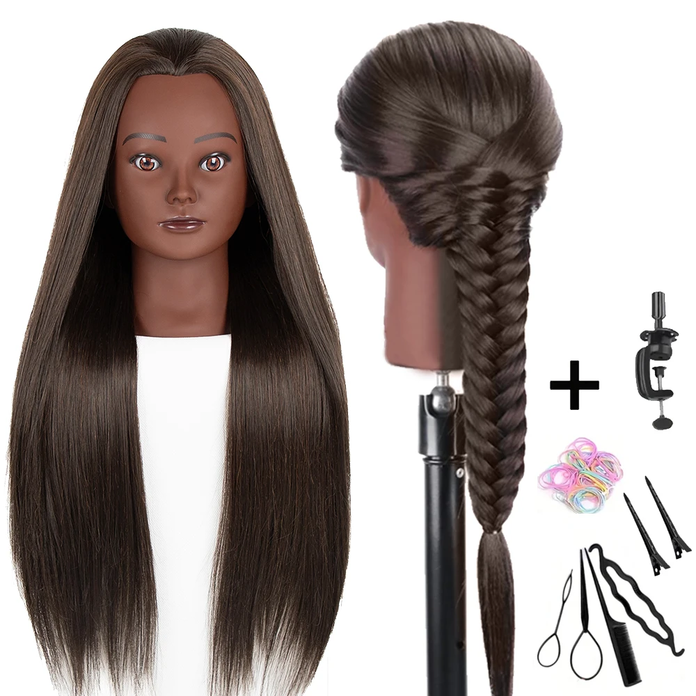 24''Mannequin Head with Hair Styling Training Manikin Cosmetology Doll Head Human Hair Blend,For Hair Styling&Makeup Practice