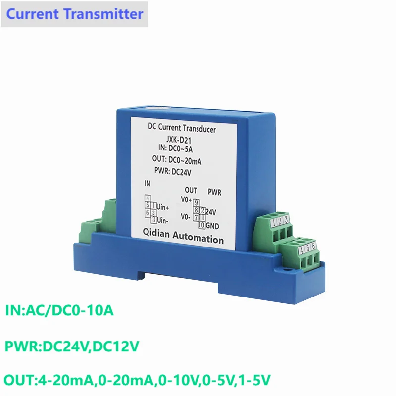 Hall Current Transmitter Ampere 35mm Din Rail AC0-5A DC0-5A AC0-10A DC0-10A Hall Signal Isolation Converter