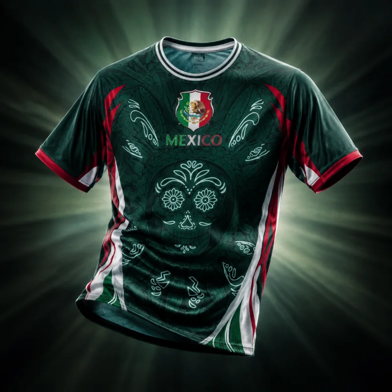 New 3D Printed Mexico Sugar Skull Tribal Print Soccer Jersey Comfortable Quick Dry Breathable Tee for  Fan Streetwear