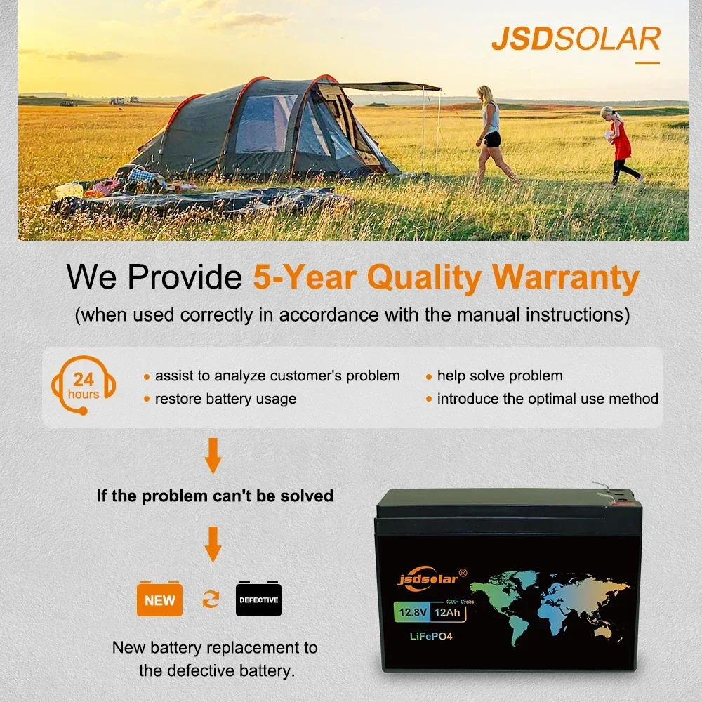 Jsdsolar New  LiFePO4 Battery 12V 12Ah Built-in BMS Lithium Iron Phosphate Battery for Emergency Power Supply Motorhomes Boats