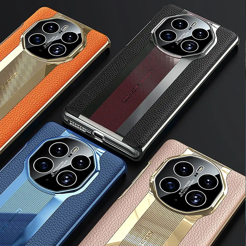 Genuine Plating Leather Case for Huawei Mate 50 Pro Original Luxury 100% Natural leather Protection Hard Cover For Mate50 Capa