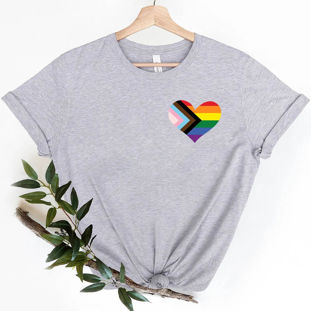 Love Shaped Lesbian Pride Rainbow Tshirts LGBTQ Support Equality  Month Gifts Print Women T-Shirt Pride Parade Short Sleeve Tops