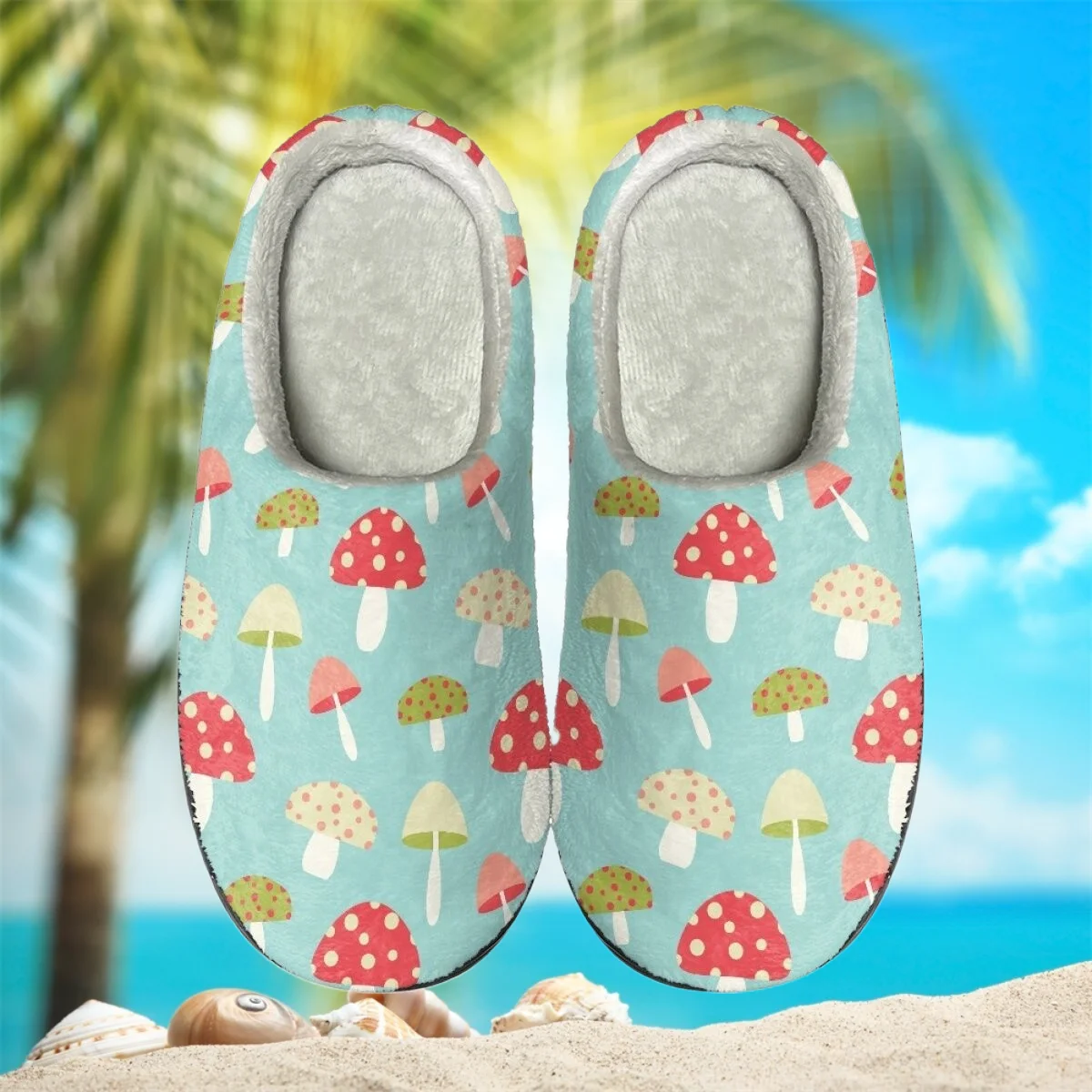 Classic Cotton Slippers for Women Cute Mushroom Pattern Indoor Warm Soft-Soled Slides Shoes Men's Couple Flats Large Size 2023