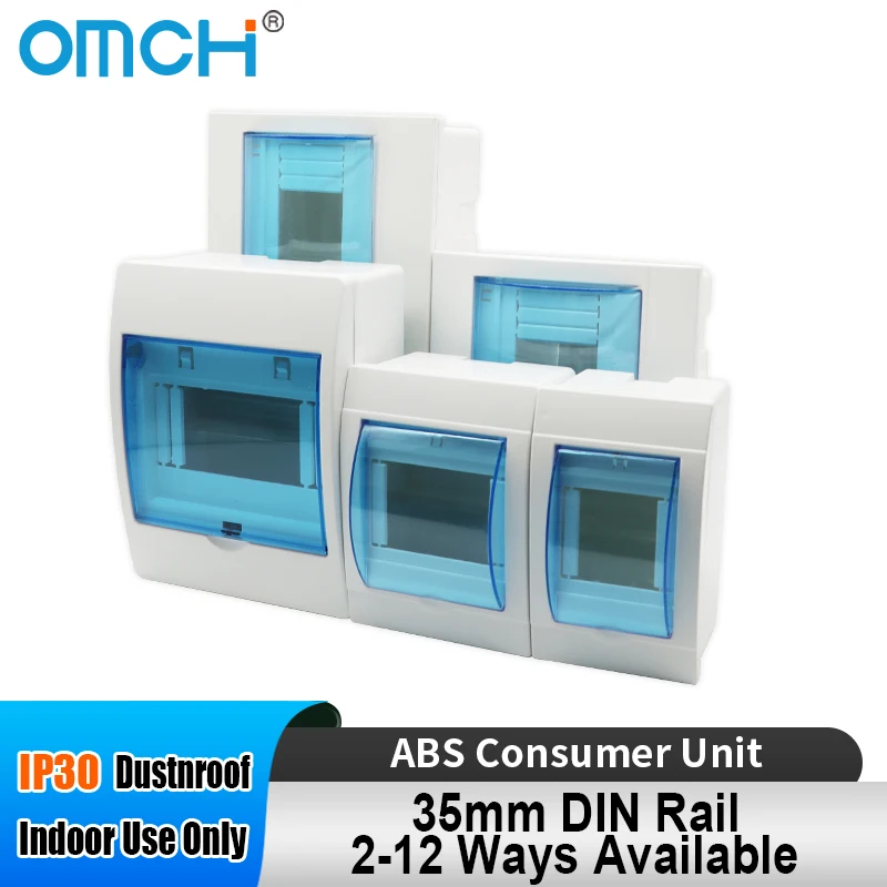 OMCH IP30 Indoor Distribution Box Plastic Consumer Unit Enclosure with Transparent Window ABS Plastic Power Distribution Box