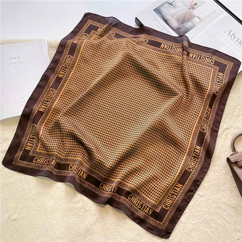 Luxury Fashion 70cm Satin Square Silk Scarf for Women Hair Hand Neckerchief Wrist Hijab Wraps Lady Shawl Ribbon Bandana